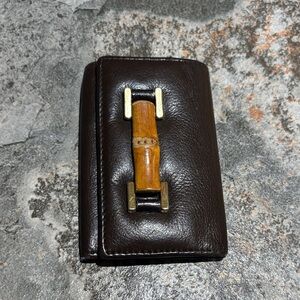 Gucci Dark Brown Leather Card Holder with Bamboo Detail